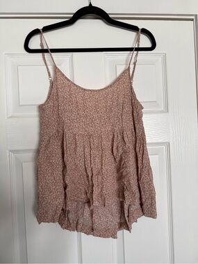 Floral Tiered Spaghetti Strap Tank Top - Dusty Rose
